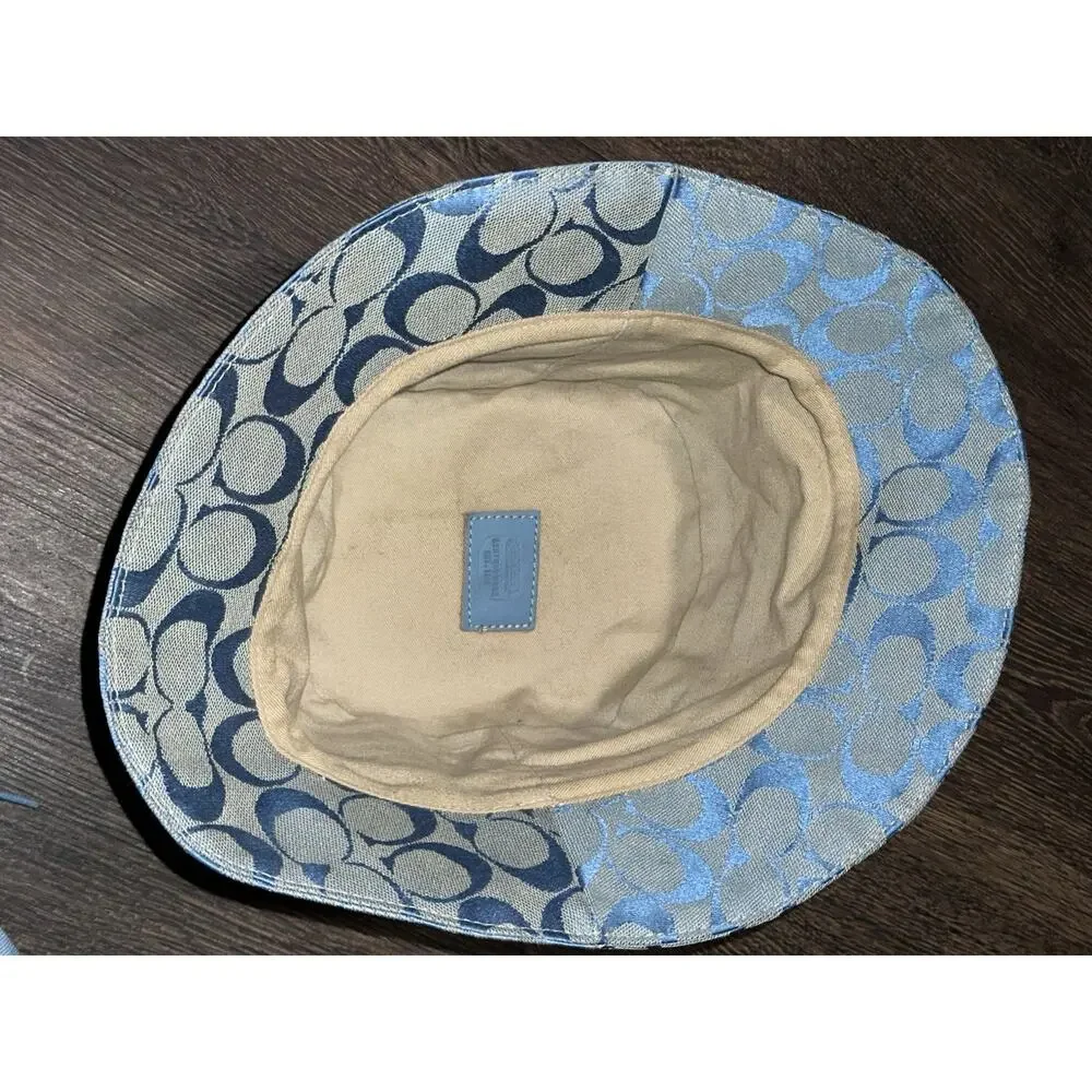 Coach Signature Jacquard Bucket Light Blue Hat Monogram Canvas Sun Hat - Picture 7 of 10